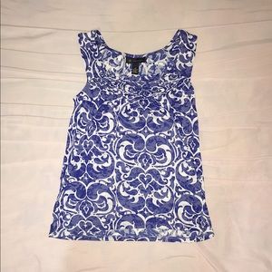 INC Dark Blue and White Flowy Tank Top